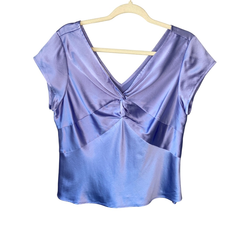 Talbots VTG Petites Pure Silk Twist Front V-Neck Blouse Periwinkle Blue Size 16P